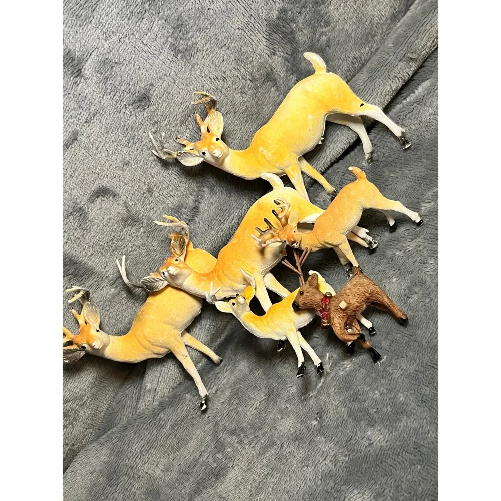 Vintage Hong Kong Deer Figurines Lot Hand‎ Painted Buck Reindeer 4in Japan Era